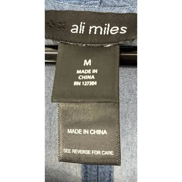 Ali Miles Sz M 100% Lyocell Blue Chambray LS Soft Draped Cowl Asymmetrical Pkts - Picture 4 of 7